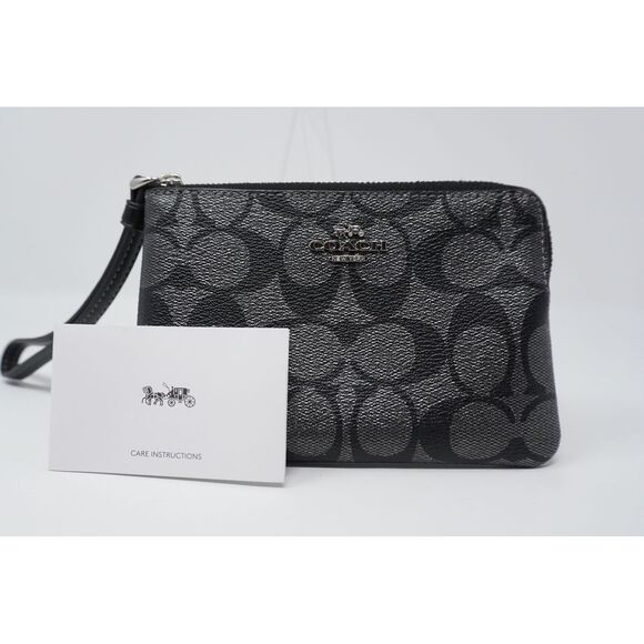 Coach Corner Zip Wristlet Signature Pearlized Coated Canvas Metallic Leather - Picture 1 of 8